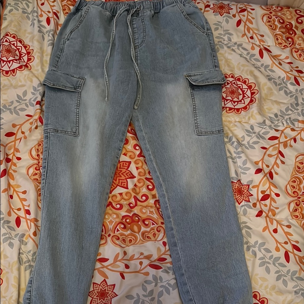 Casual Light Blue Cargo Jeans